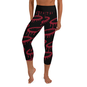 Black/Maroon Melted Halo Yoga Capri Leggings