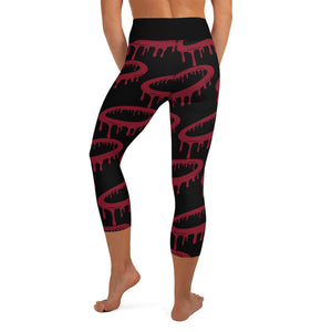 Black/Maroon Melted Halo Yoga Capri Leggings