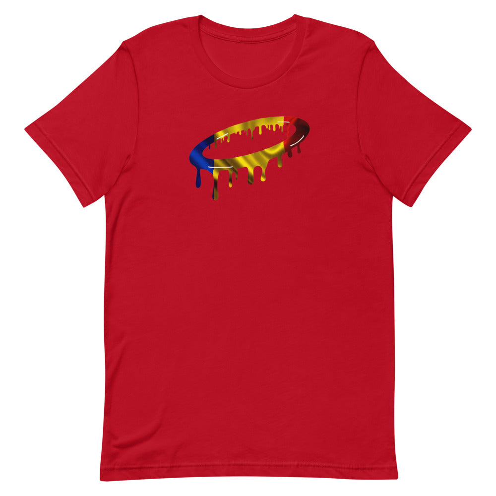Romanian Flag Melted Halo Crew Neck T-Shirt (More Colors Available)