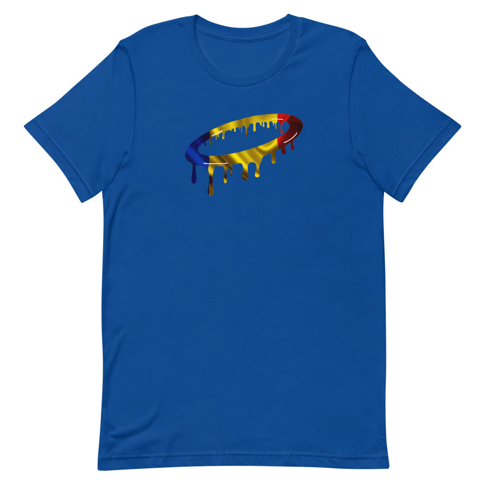 Romanian Flag Melted Halo Crew Neck T-Shirt (More Colors Available)