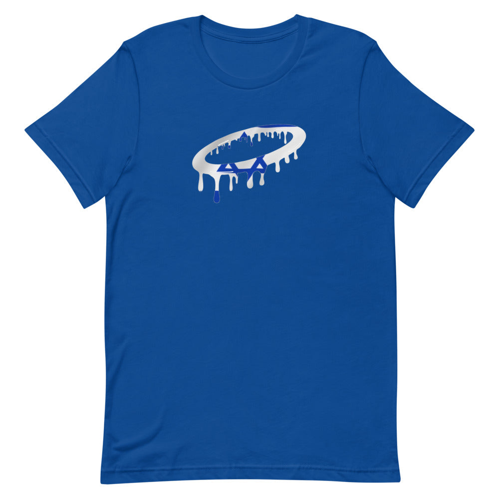 Israeli Flag Melted Halo Crew Neck T-Shirt (More Colors Available)