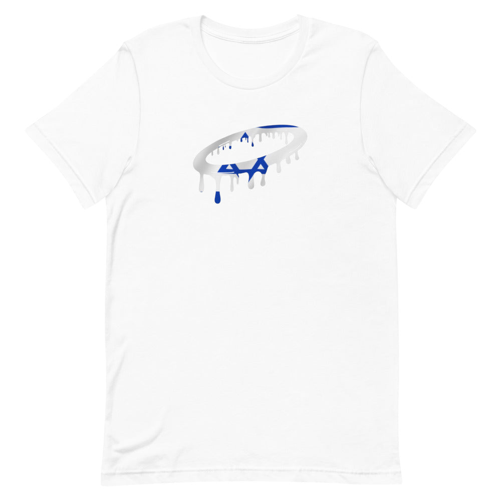 Israeli Flag Melted Halo Crew Neck T-Shirt (More Colors Available)