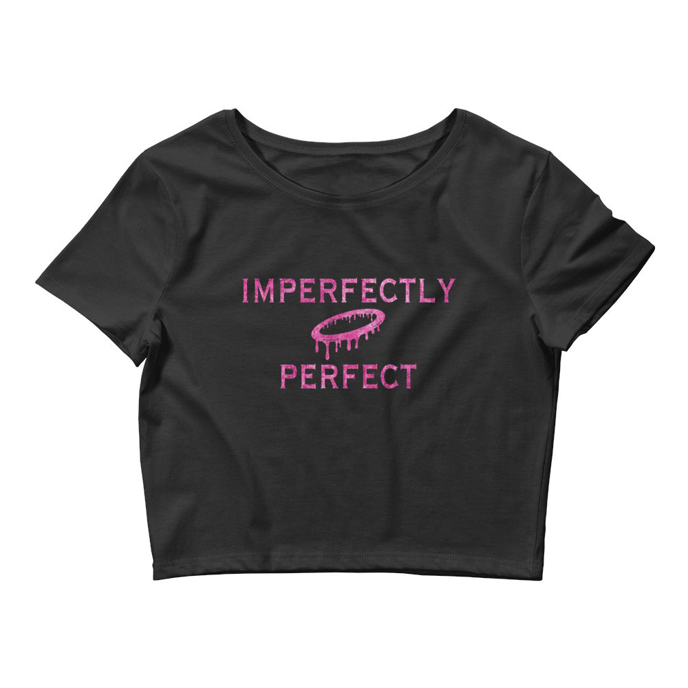 "Imperfectly Perfect" Distressed Pink Logo Women’s Crop Tee (More Colors Available)