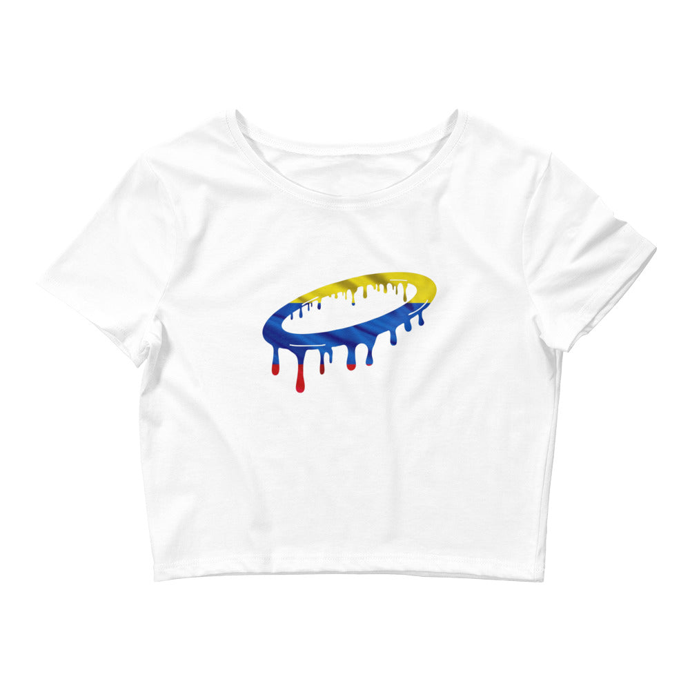 Columbian Flag Melted Halo Women’s Crop Tee (More Colors Available)