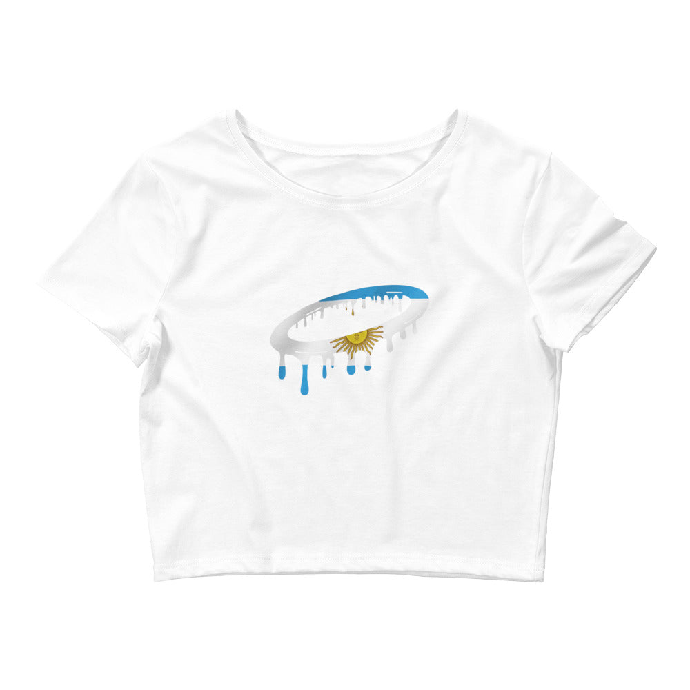 Argentinian Flag Melted Halo Women’s Crop Tee (More Colors Available)